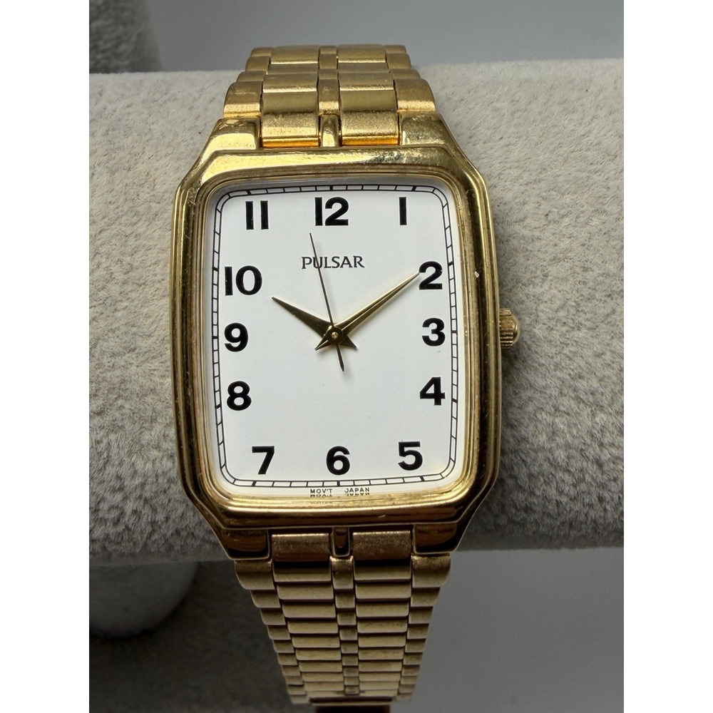 Pulsar V501-X109 New Battery Unisex Watch 27MM 6.5" Gold Tone White Dial